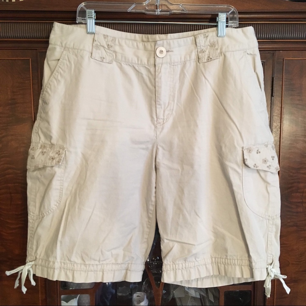Christopher & Banks Tan Embroidered Cargo Shorts